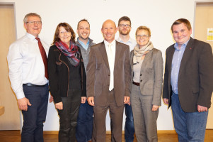 Freuen sich gemeinsam auf den Wahlkampf (von links nach rechts): Kreisrat Albrecht Finger, MdL Kathi Petersen, UB-Vorsitzender Matthias Kihn, Ewald Simon, OV-Vorsitzender Martin Eisenmann, MdB Sabine Dittmar und Kreisvorsitzender René van Eckert